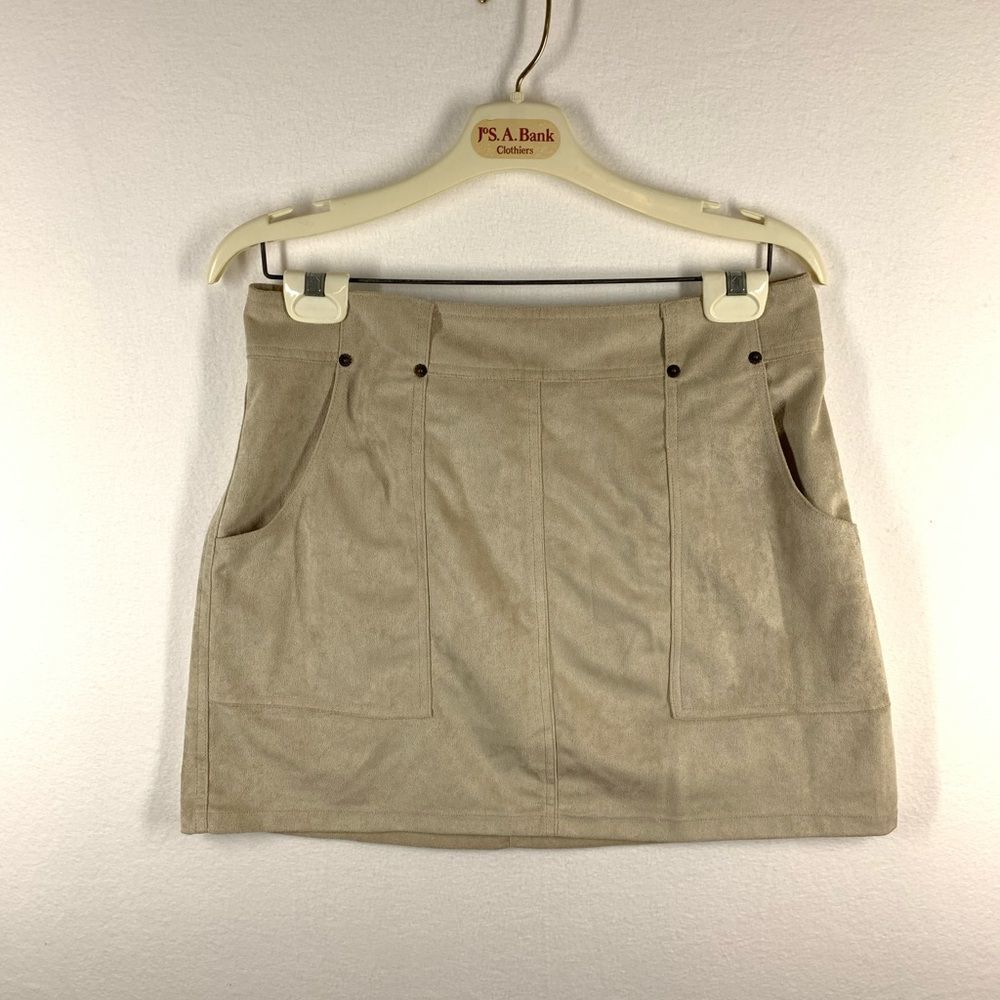 Fabrik Faux Suede Ladies Mini Skirt with Front Pockets Tan / Taupe Size L